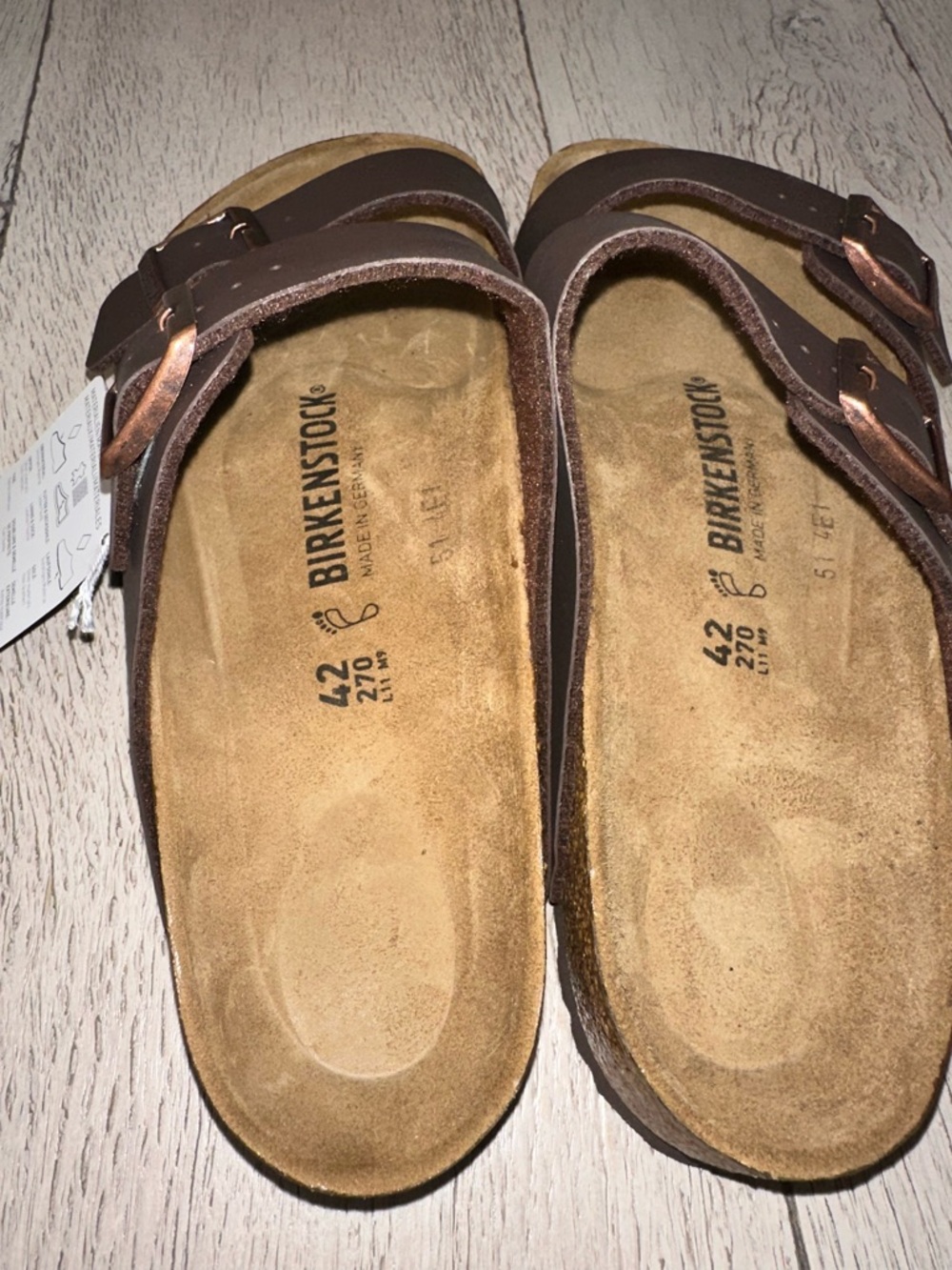 Birkenstock Arizona Double Strap Sandals in Dark Brown with Copper Buckles - Picture 4 of 7